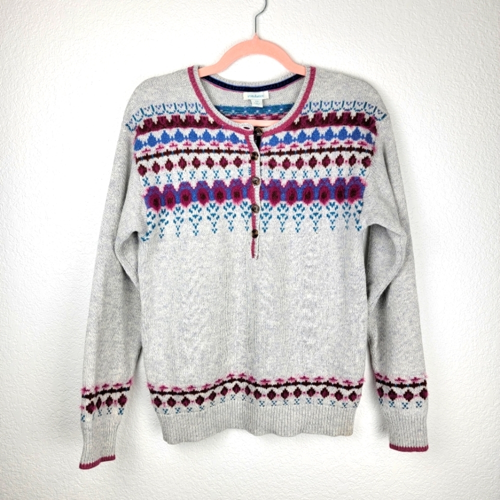 Sundance Gray Sweater with Pink and Blue Accents S